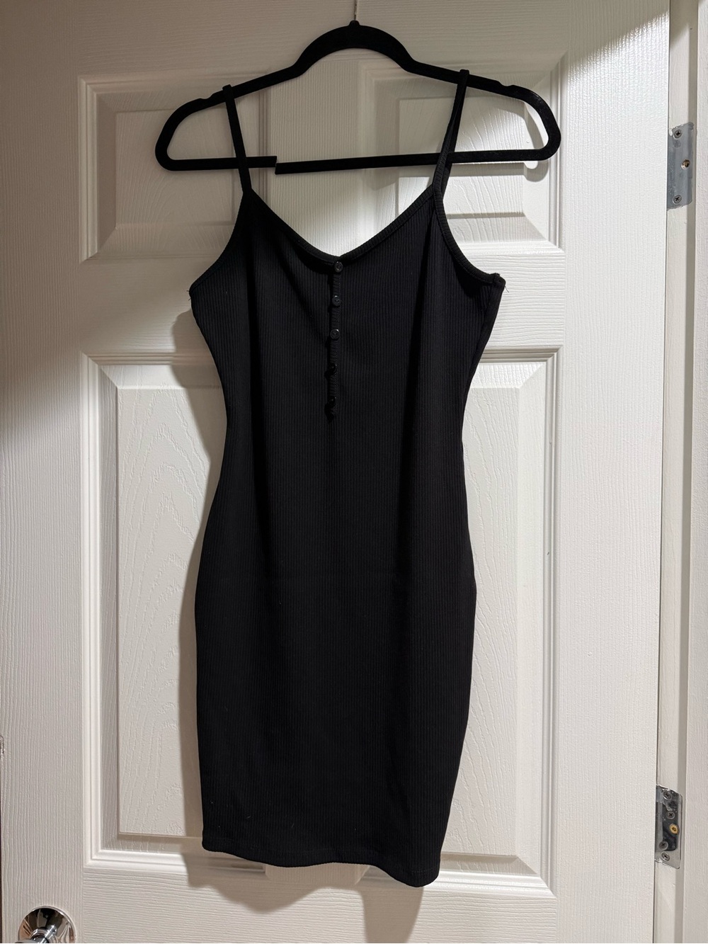 Classic Black Ribbed Spaghetti-Strap Mini Dress